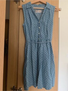 Sleeveless Blue Polka Dot Shirt Dress